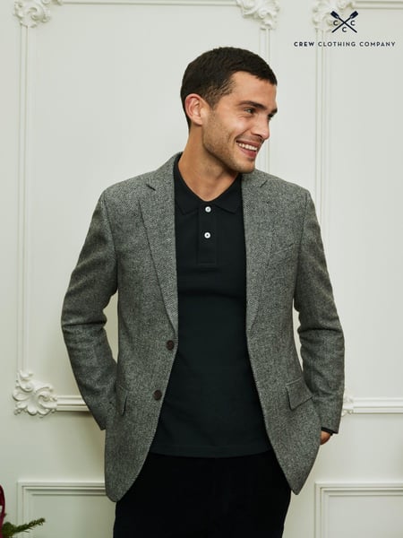 Crew Clothing Company Grey Wool Blend Herringbone Blazer (AR4600) | € 295