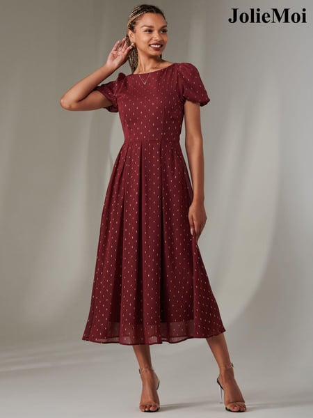 Jolie Moi Red Spot Chiffon Midimix Dress (AR4924) | € 117