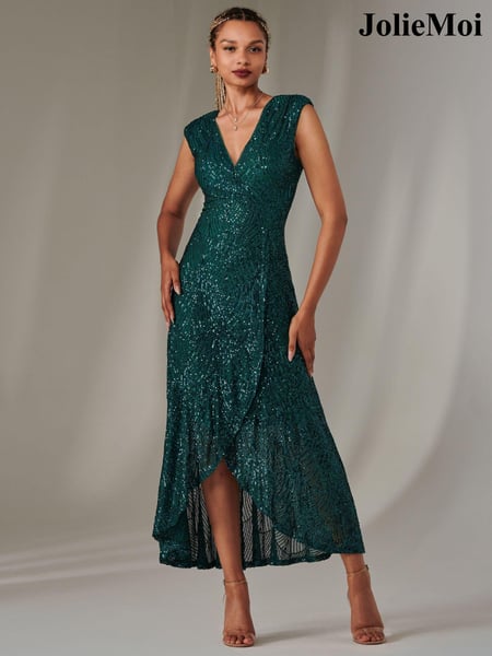 Jolie Moi Green Sequin Ruffle Hem Maxi Dress (AR4932) | € 139