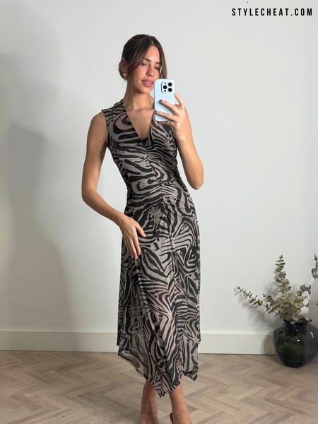 Style Cheat Black Senna V-Neck Ruched Animal Midi Dress (AR6283) | € 90