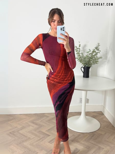 Style Cheat Red Pink Marble Large Scale Floral Maeva Mesh Maxi Dress (AR6288) | € 86
