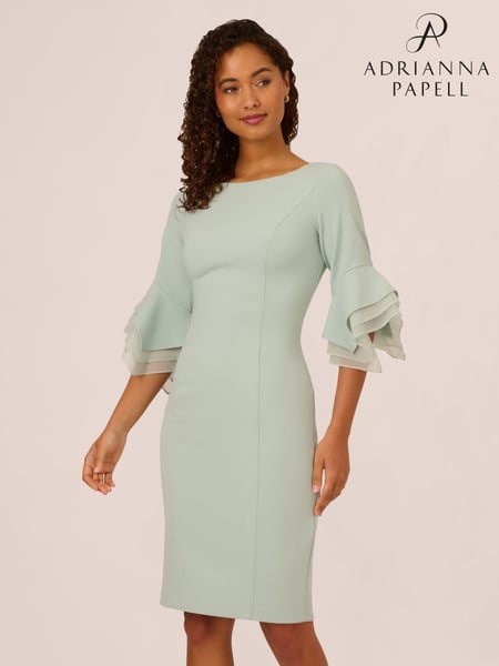 Adrianna Papell Green Knit Crepe Tiered Sleeve Dress (AR6292) | € 217