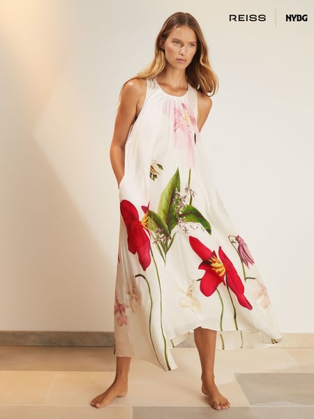 Reiss Ivory Aria NYBG Floral Print Maxi Dress With Linen (AR6517) | € 449