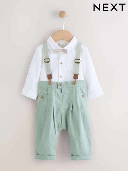 Sage Green Baby Shirt Trousers and Braces Set 3 Piece (0mths-2yrs) (AR6783) | € 34 - € 37