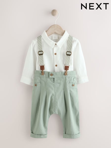 Sage Green Baby Shirt Trousers and Braces 3 Piece Set (0mths-2yrs) (AR6785) | € 33 - € 35