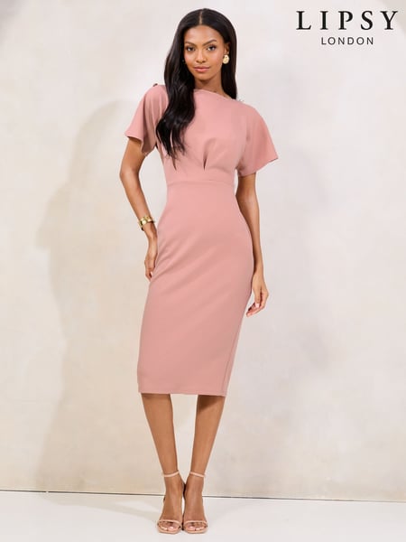 Pink Blouson Button Detail Bodycon Midi Dress (AR6948) | € 70