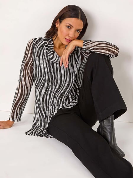 Roman Black Wavy Linear Print Cowl Neck Tunic (AR8795) | € 62