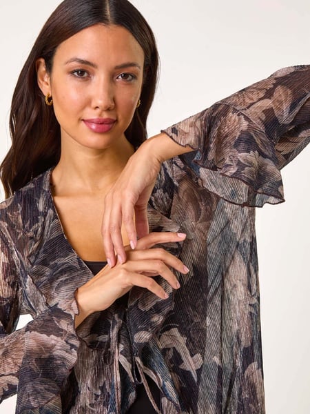 Roman Metallic Print Frill Front Plisse Top (AR8811) | € 66