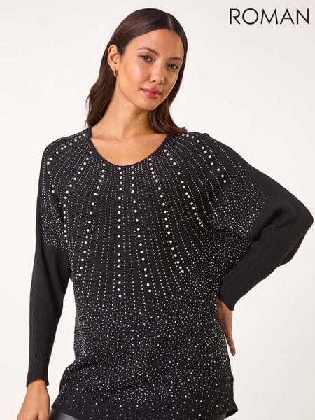Roman Black Diamante Hotfix Sunray Top (AR8824) | € 66
