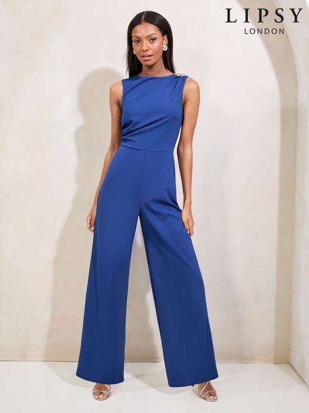 Lipsy Blue Sleeveless Hardware Detail Jumpsuit (AR9479) | € 90