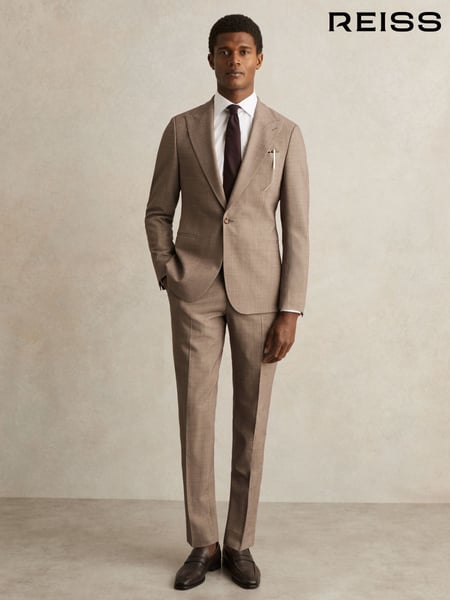 Reiss Brown Belmont Sb Single-Breasted Textured Blazer Slim-Fit With Wool (AR9630) | € 512
