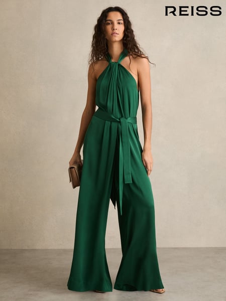 Reiss Green Rosin Satin Wide-Leg Draped Jumpsuit (AR9634) | € 387