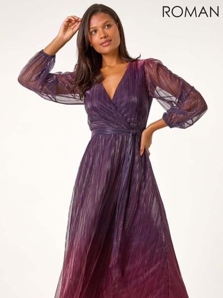 Roman Purple Ombre Plisse Tie Wrap Dress (AT0070) | € 109