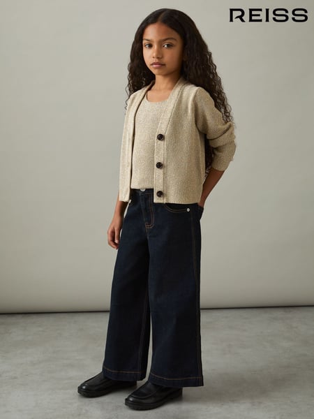 Reiss Gold Mika 4-9 yrs Metallic-Knit V-Neck Cardigan (AT0667) | € 70