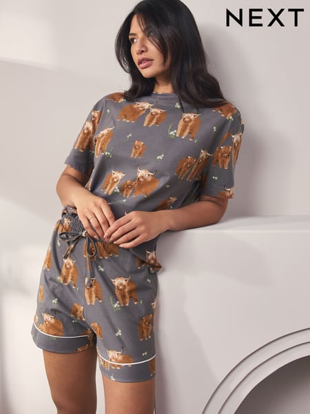 Anthrazitgrau - Hamish the Highland Cow 100% Cotton Short Sleeve Pyjamas (AT1145) | 29 €