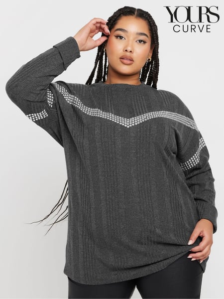 Yours Curve Grey Chevron Studded Jumper (AT1304) | € 53