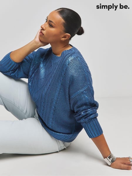 Simply Be Blue Foil Metallic Cable Jumper (AT1331) | € 31