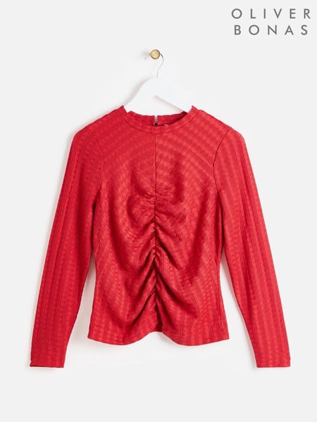 Oliver Bonas Red Textured Ruched Long Sleeve Top (AT1623) | € 29