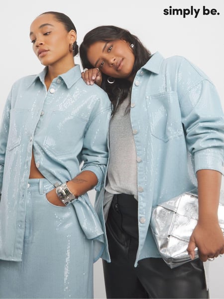 Simply Be Blue Oversized Light Wash Clear Sequin Shirt (AT1657) | € 35