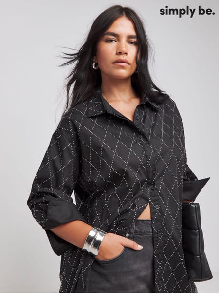 Simply Be Black Oversized 100% Cotton Embellished Shirt (AT1663) | € 39