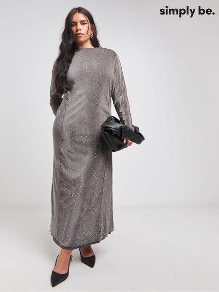 Simply Be Grey Diamonte Mesh Midaxi Dress (AT1676) | € 46