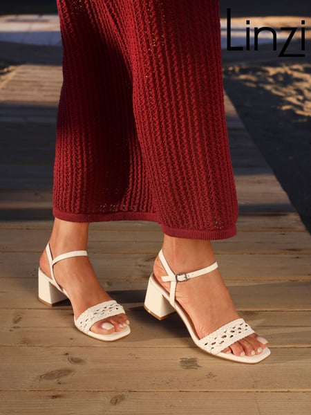 Linzi White Ruthie Handwoven Low Block Heeled Sandals (AT1826) | € 59