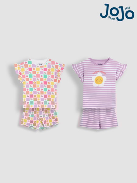 JoJo Maman Bébé Lilac Print Short Jersey 100% Cotton Pyjamas 2 Pack (AT2018) | € 47