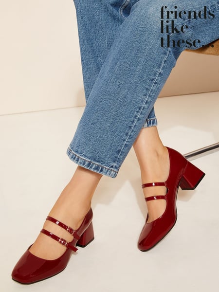Friends Like These Red Standard Fit Low Block Heel Double Strap Mary Jane Court Shoes (AT2348) | € 59