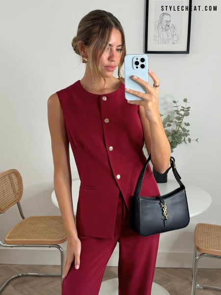 Style Cheat Red Rayne Round Neck Waistcoat With Gold Buttons (AT3008) | € 43