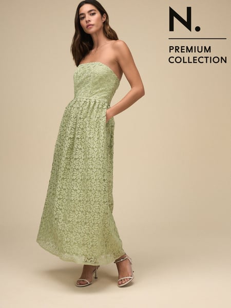 Sage Green N. Premium Occasion Lace Bandeau Maxi Dress (AT3368) | € 167