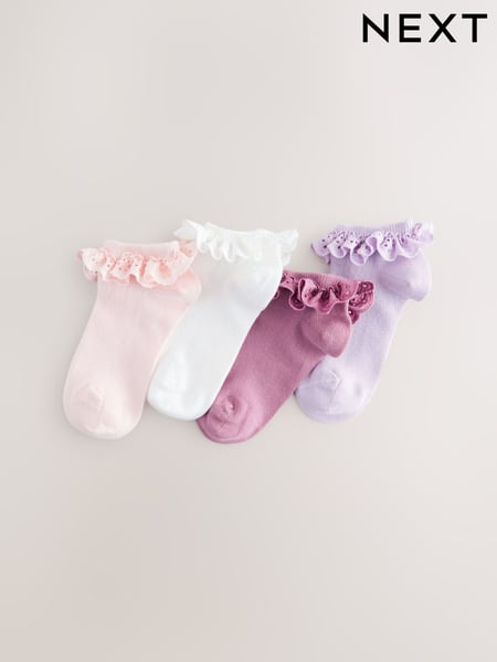 Pink. Purple And White Cotton Rich Ruffle Trainer Socks 4 Pack (AT4449) | € 11 - € 13