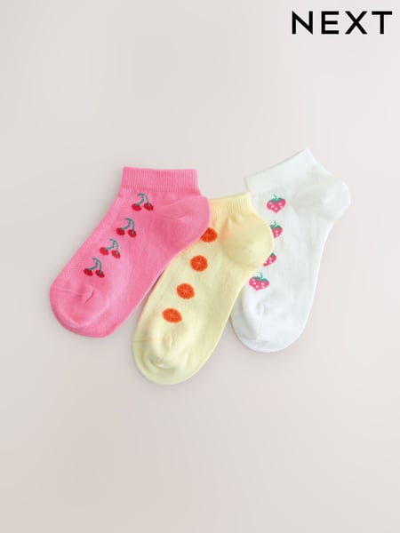 White, Pink and Yellow 3 Pack Cotton Rich Fruit Trainer Socks (AT4450) | € 6 - € 9