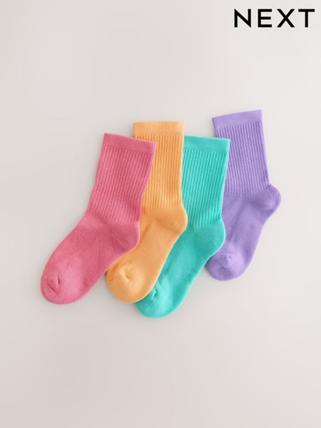 Multi 4 Pack Cotton Rich Cushioned Footbed Rib Ankle Socks (AT4455) | € 9 - € 11