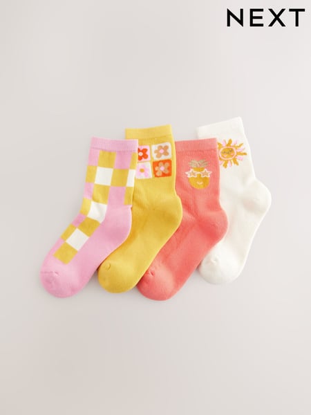 Pink/Yellow Cotton Rich Ankle Socks 4 Pack (AT4456) | € 9 - € 12