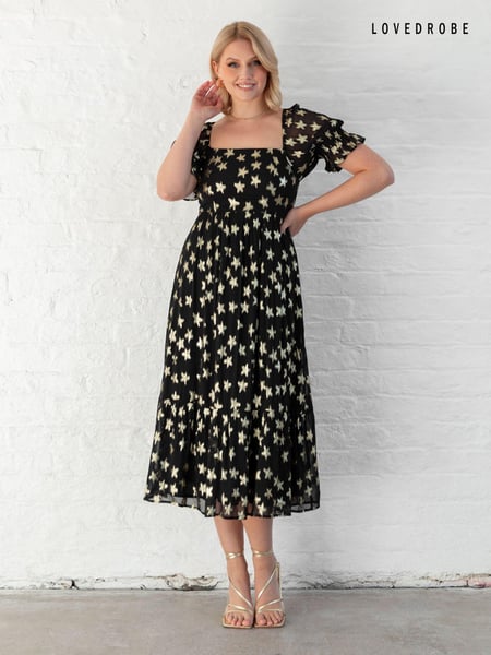 Lovedrobe Star Detail Puff Sleeve Midi Black Dress (AT4633) | € 81