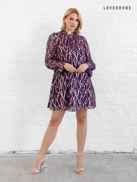Lovedrobe Purple Metallic Dobby Frill Neck Swing Dress (AT4636) | € 34