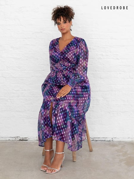 Lovedrobe Purple Button Front Midaxi Dress With Metallic Dobby (AT4649) | € 50