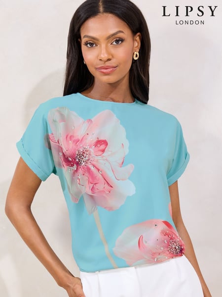 Lipsy Blue Sequin Detail Printed T-Shirt (AT5009) | € 66