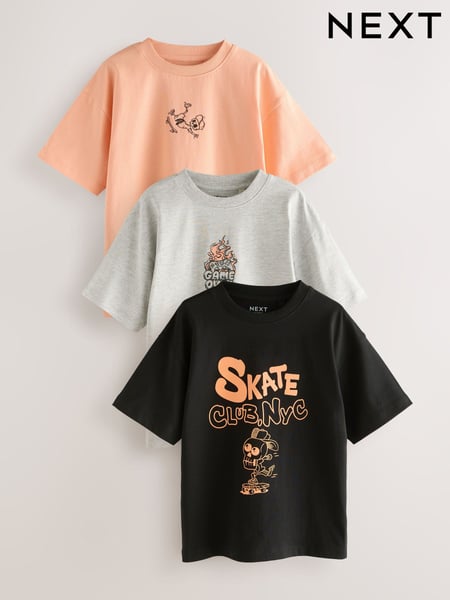 Black/Grey Skate Relaxed Fit Graphic Print Short Sleeve 100% Cotton T-Shirts 3 Pack (3-16yrs) (AT5357) | € 28 - € 40
