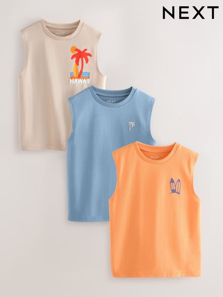 Blue/Orange/Stone Palm Tank Vests 3 Pack (3-16yrs) (AT5358) | € 20 - € 28