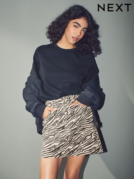 Zebra Print 100% Cotton Denim Mini Skirt (AT5409) | € 52