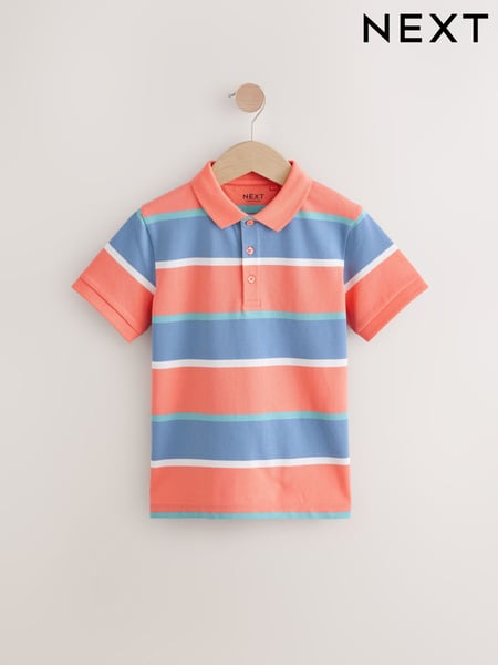Coral/ Blue Stripe Short Sleeve Polo Shirt (3-16yrs) (AT5479) | € 14 - € 21