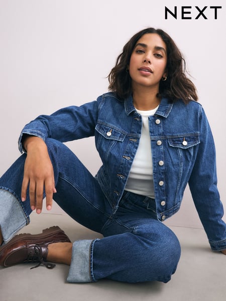 Dunkelblau - Fuller Bust Denim Trucker 100% Cotton Jacket (AT5841) | 55 €