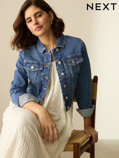 Dunkelblau - Fitted Denim Trucker 100% Cotton Jacket (AT5870) | 55 €