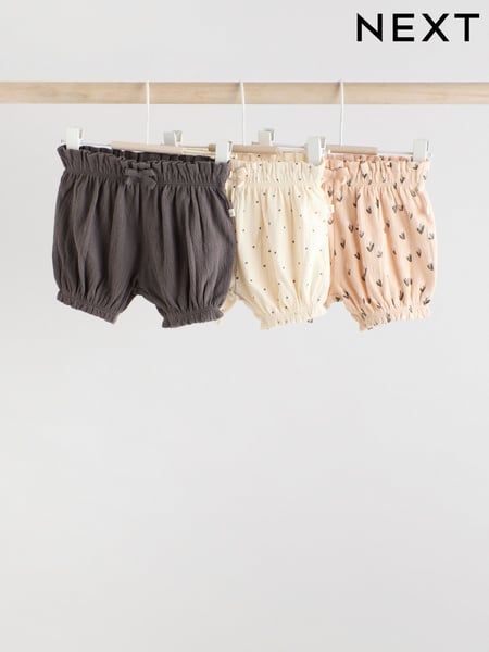 Charcoal Grey/ Cream Ditsy Baby Jersey 100% Cotton Shorts 3 Pack (AT5978) | € 21 - € 24