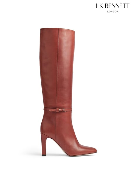 LK Bennett Brown Slim Caterina Teak High Block Stiletto Boots (AT6027) | € 428