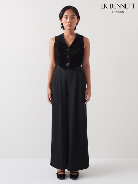 LK Bennett Black Carine Petite Waistcoat Culotte 100% Cotton Jumpsuit (AT6030) | € 272
