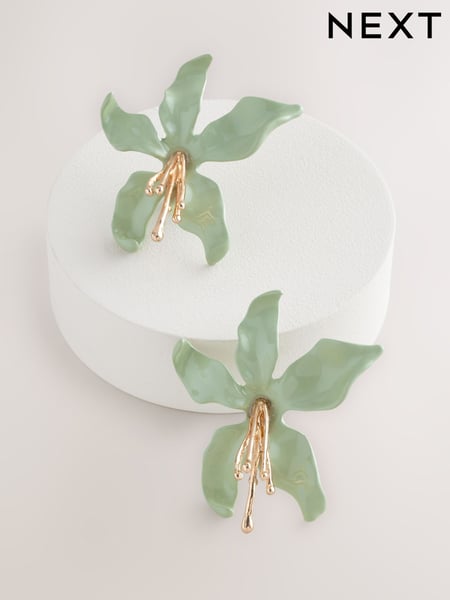 Light Green Flower Statement Stud Earrings (AT6231) | € 20