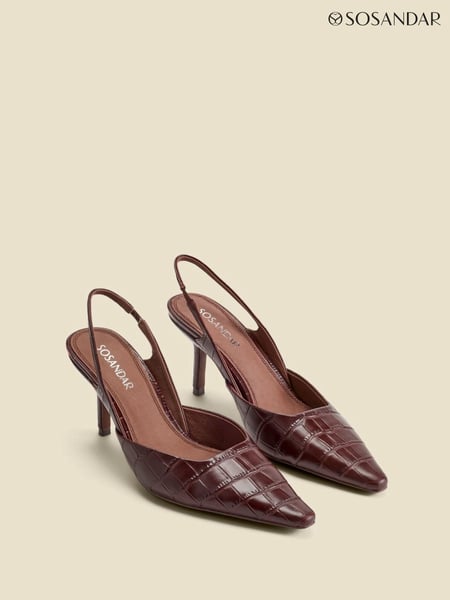Sosandar Brown Croc Effect Leather Slingback Heels (AT6395) | € 133