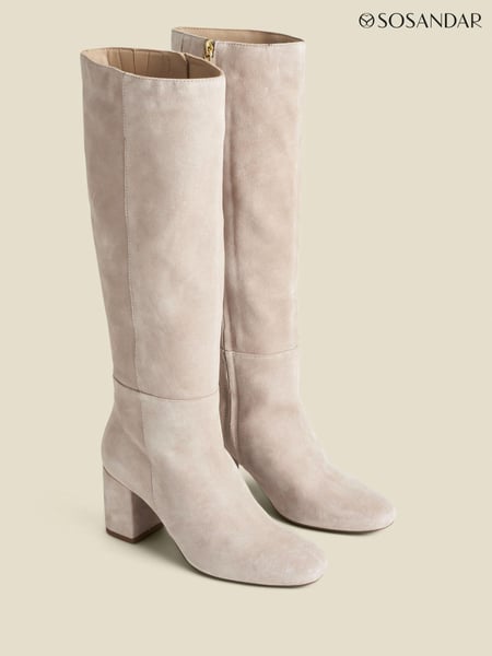 Sosandar Natural Suede Block Heel Knee High Boots (AT6512) | € 257